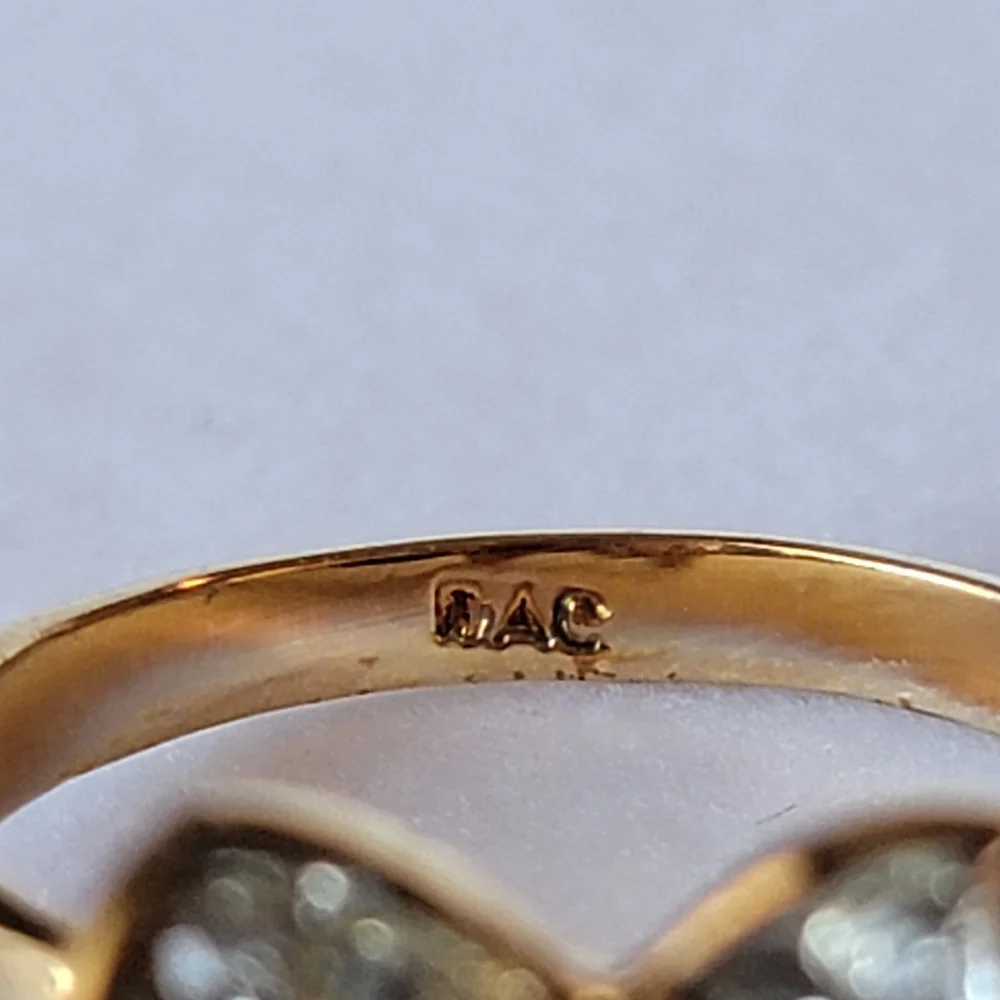 Vintage Bow Ring DAC Clear Diamond Like Stone Pave Gold Tone Size 6 ¼